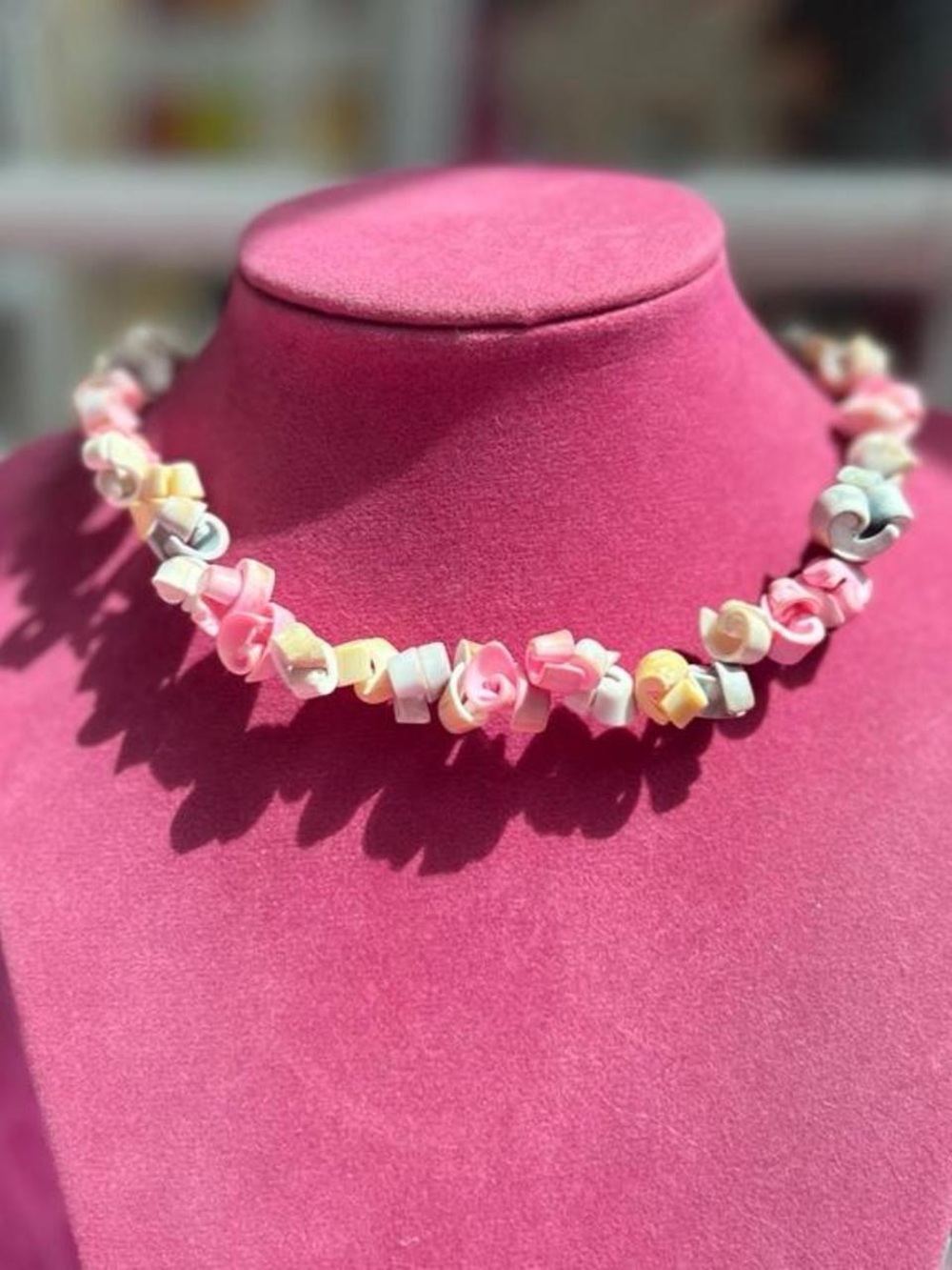 Handmade Pastel Rose Choker Necklace - Pink Multicolor